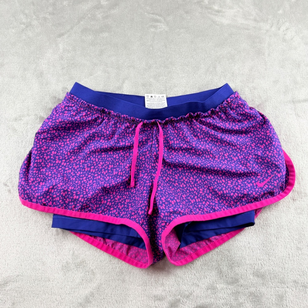 Nike Women's XS Dri-FIT 2-in-1‎ Running Shorts Purple Pink Pattern 682868-616